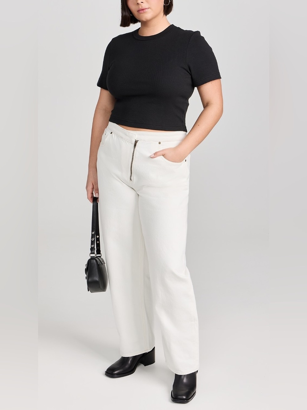 Frame Angled Zipper Long Barrel Jeans ecru white bleached Women 33
